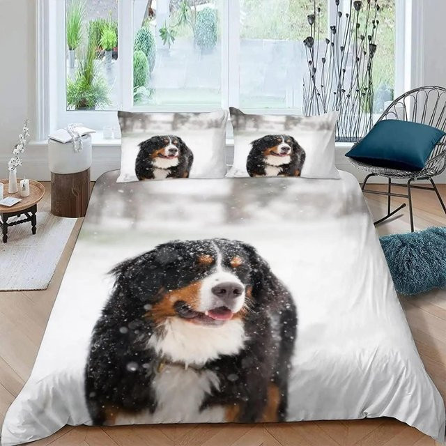 Bettwäsche-Set mit Berner Sennenhund Motiv aus Mikrofaser, weiß, B/H: 135 x 200 cm - Bild 1
