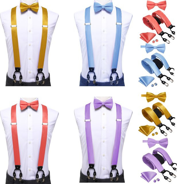 Hi-Tie Schmuck-Set Hosenträger, Fliege, Einstecktuch, Manschettenknöpfe, Herren - Bild 1