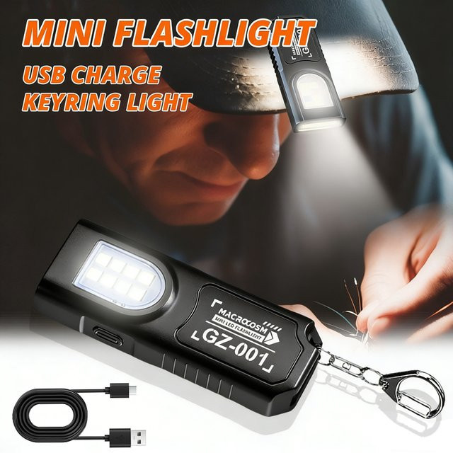 KDULIT LED-Schlüsselanhänger-Taschenlampe in Schwarz, wiederaufladbar mit Typ-C-Anschluss, 550 lm Flutlicht-Arbeitsleuchte mit Magnet für Notfälle und Arbeit - Bild 1