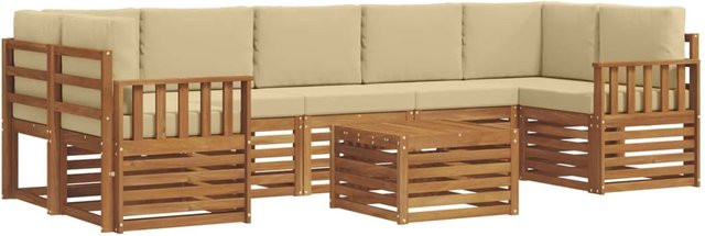 vidaXL Sofagarnitur 8-teilig L-Form aus Massivholz Akazie in Natur und Beige mit Polsterung und Kissen - Bild 1