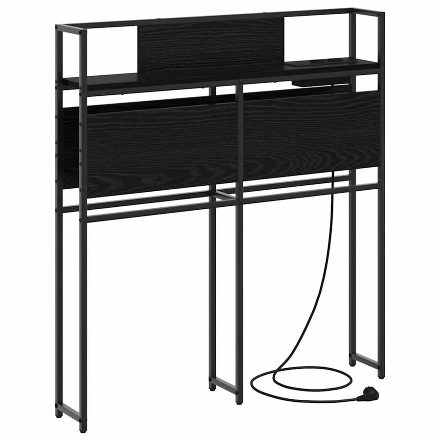 vidaXL Stauraum-Kopfteil in Schwarz und Eichen-Optik mit integriertem Regal und USB-Ladeport, Breite: 80 cm - Bild 2