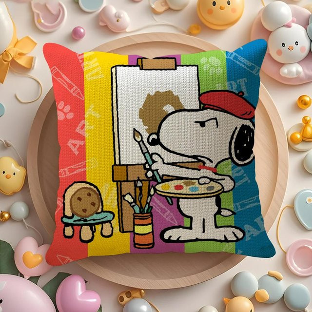 Snoopy Kissenbezug aus Bio-Leinen mit doppelseitigem Druck, Mehrfarbig, B/H: 18 x 18 cm - Bild 1
