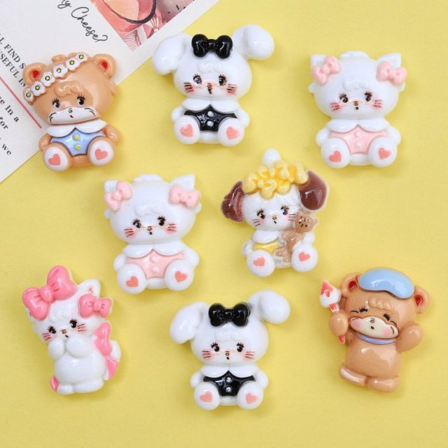 10 Stück TSXJY Harz-Cabochons mit Cartoon-Motiven Bär Katze Hund in Multicolour für DIY-Schmuck und Scrapbooking - Bild 1
