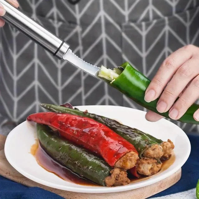 Edelstahl Kernentferner für Paprika und Gemüse in Silber - Bild 1