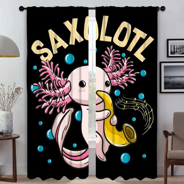 2er-Set Axolotl Tüllvorhänge für Wohnzimmer und Schlafzimmer, halbtransparent, schwarz, Breite: 50 cm, Höhe: 70 cm - Bild 1