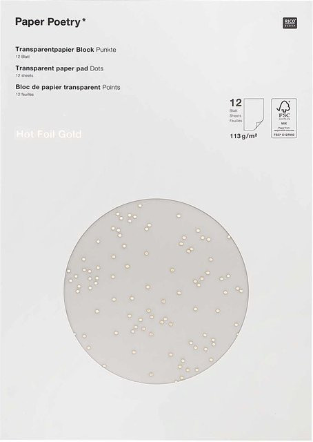 Rico Design Paper Poetry Transparentpapierblock Punkte in Gold, 12 Blatt, B: 21 cm, H: 29,5 cm - Bild 1