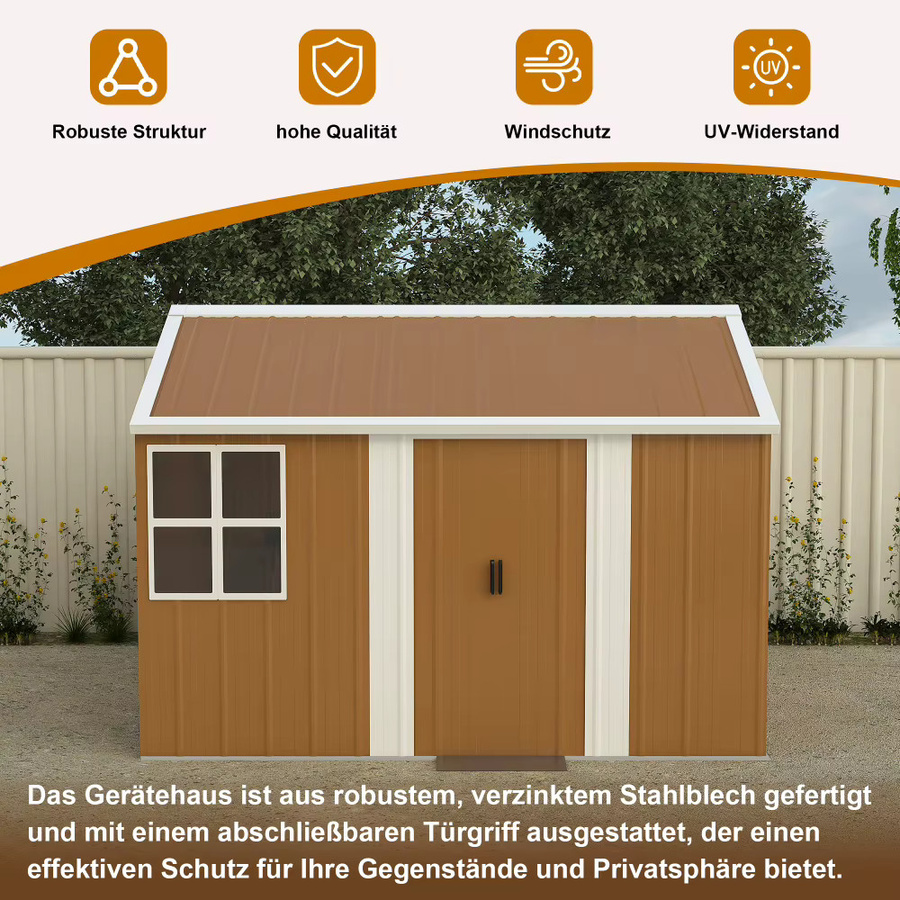 Wetterfester Gartenschuppen aus verzinktem Stahl in Braun mit Sichtfenster und abschließbarer Tür, B: 296 cm, H: 194 cm - Bild 3