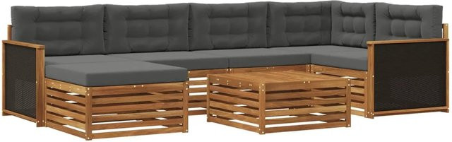 vidaXL Outdoor-Sofagarnitur L-Form aus Akazienholz mit 7 Kissen in Natur und Anthrazit - Bild 1