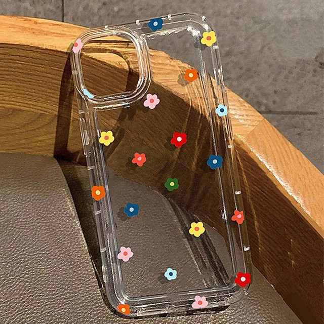 Transparente iPhone Hülle mit Blumen- und Sternenmuster und Airbag-Schutz für iPhone 17 16 15 14 13 12 11 Pro Max Mini XR XS - Bild 1