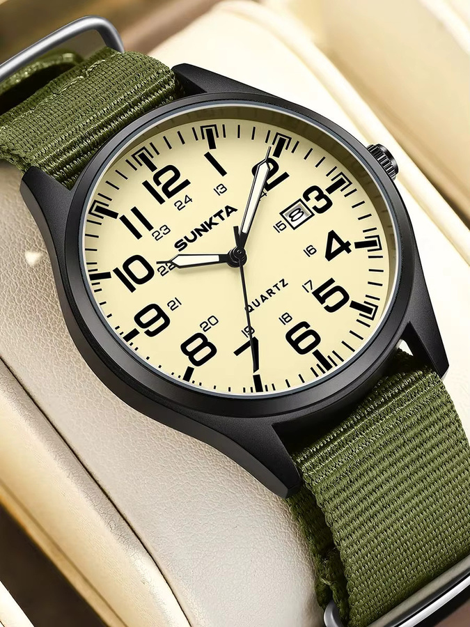 SUNKTA Armbanduhr Quarz, Leder, Datum, Leuchtzeiger, Herren - Bild 6
