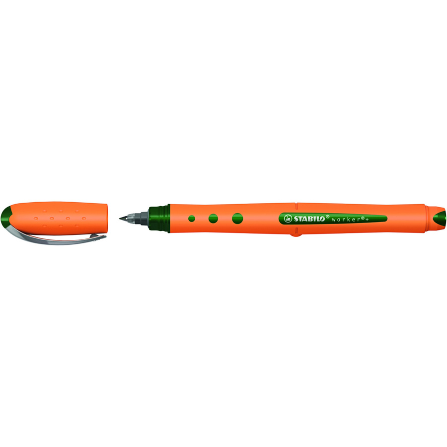 STABILO worker+ fine Tintenroller mit Metallspitze in Silber, Orange und Grün - Bild 2