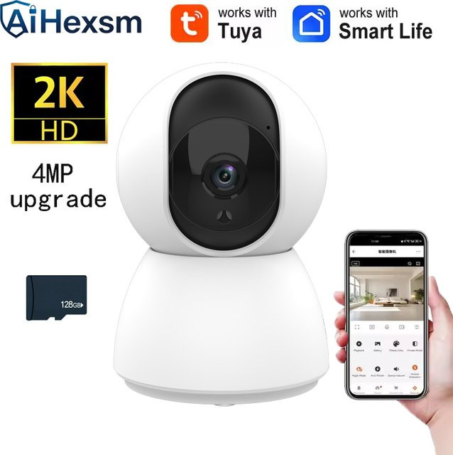 Tuya Smart Mini WLAN IP-Kamera 2K 400W mit automatischer Personenverfolgung und App-Steuerung, Weiß - Bild 1