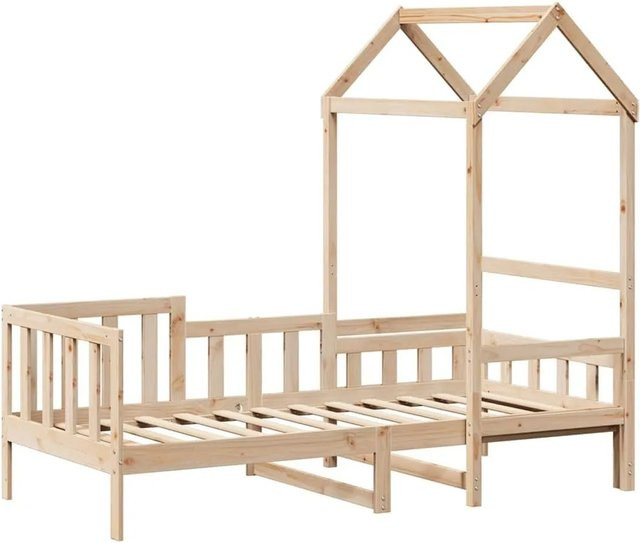 vidaXL Tagesbett mit Dach aus massivem Kiefernholz für Kinder, rustikal, B/T: 80 x 200 cm - Bild 1