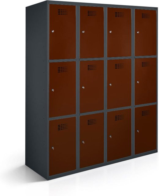 rotstahl Fächerschrank mit 12 Fächern in Mahagoni und anthrazitgrauem Korpus, B/T/H: 120 x 50 x 180 cm - Bild 1