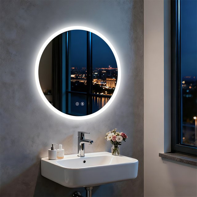 LUVODI Runder Smart LED-Spiegel mit Antibeschlag-Funktion und 3-Farben-Lichtstufen, Durchmesser: 80 cm, Weiß - Bild 1