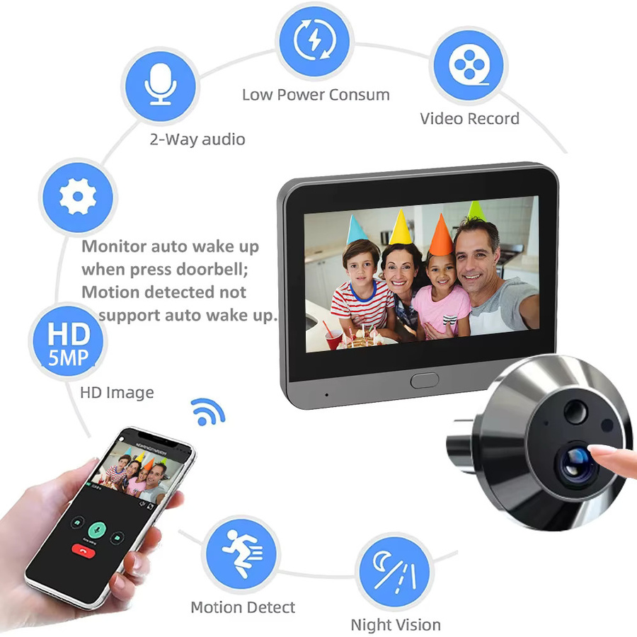 Tuya Smart Digitaler WLAN Türspion mit 5MP Kamera, 140 Grad Weitwinkel, PIR-Erkennung und 4,3 Zoll Monitor, kompatibel mit Alexa und Google Home - Bild 6