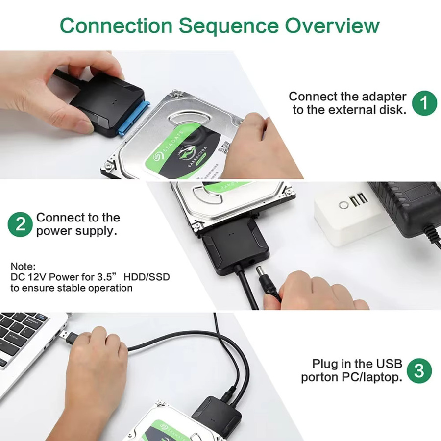 Ninth World SATA zu USB 3.0 Adapter für 3,5 und 2,5 Zoll SSD Festplatten in Schwarz mit UASP Unterstützung und 12 V Netzteil - Bild 6