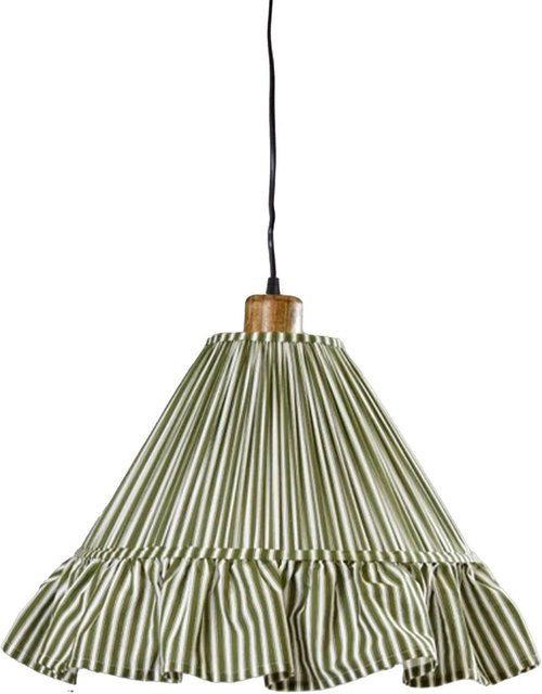 PR Home Estrid Pendelleuchte aus Mangoholz und grünem Streifenstoff mit E27 Fassung, B/T/H: 40 x 25 x 22 cm - Bild 1