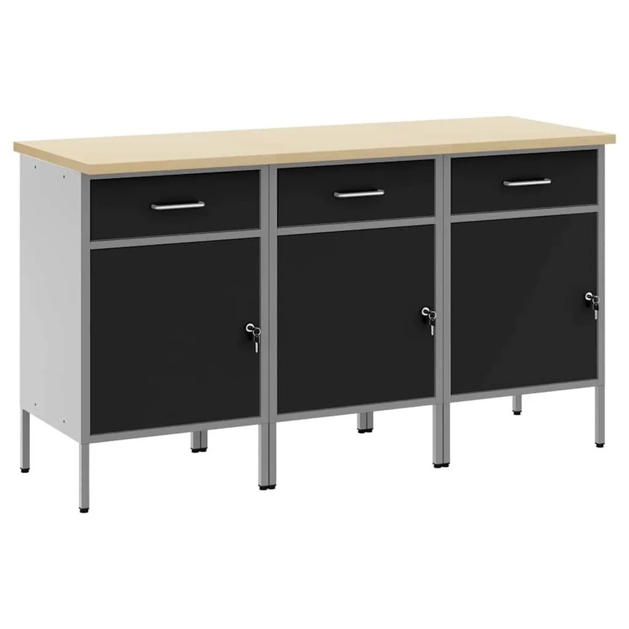 vidaXL Werkbank mit Schubladen und Pegboard, 3-teilig, Schwarz und Grau, B/T/H: 150 x 55 x 85 cm - Bild 2