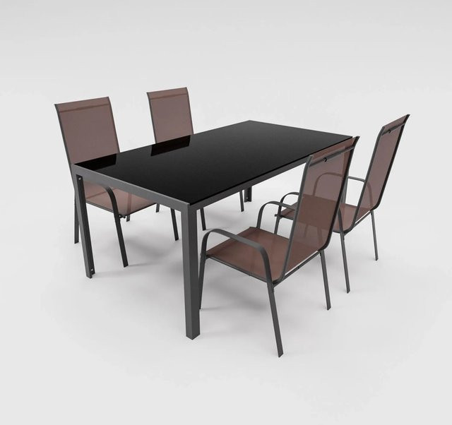 Lex Gartenmöbel Set aus Metall mit Glastisch und 4 Stapelsesseln in Schokobraun - Bild 1