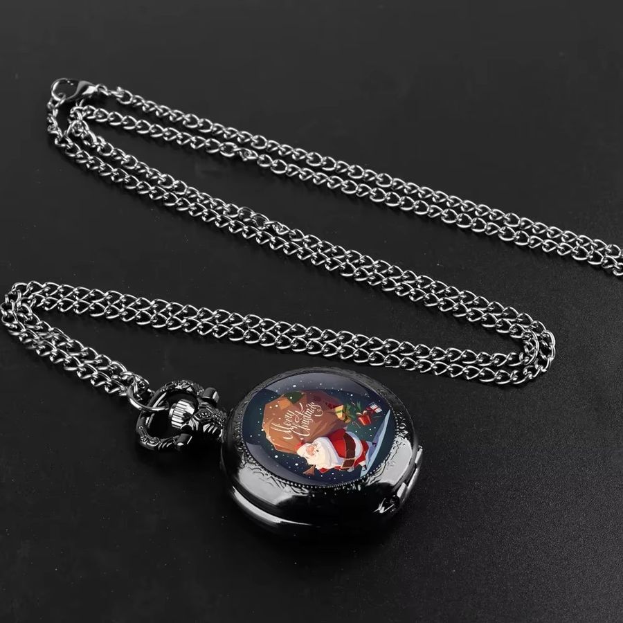 RUNERR Weihnachtsmann Taschenuhr mit Glaskuppel in Silber für Kinder - Bild 2