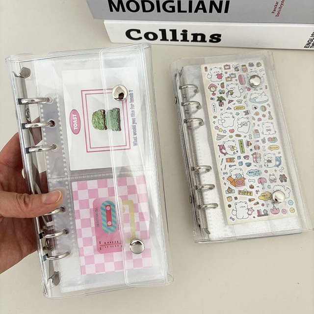 A6 Schmales Loseblatt-Notizbuch mit Rasterfeldern und Aufbewahrungstaschen für Idol-Karten und Postkarten, 10 Blatt, Transparent - Bild 1