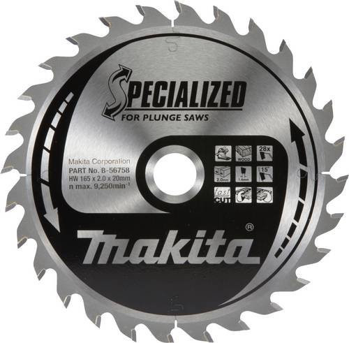 Makita Kreissägeblatt B-56758 Silber, Durchmesser: 165 mm, Bohrung: 20 mm, 28 Zähne - Bild 1