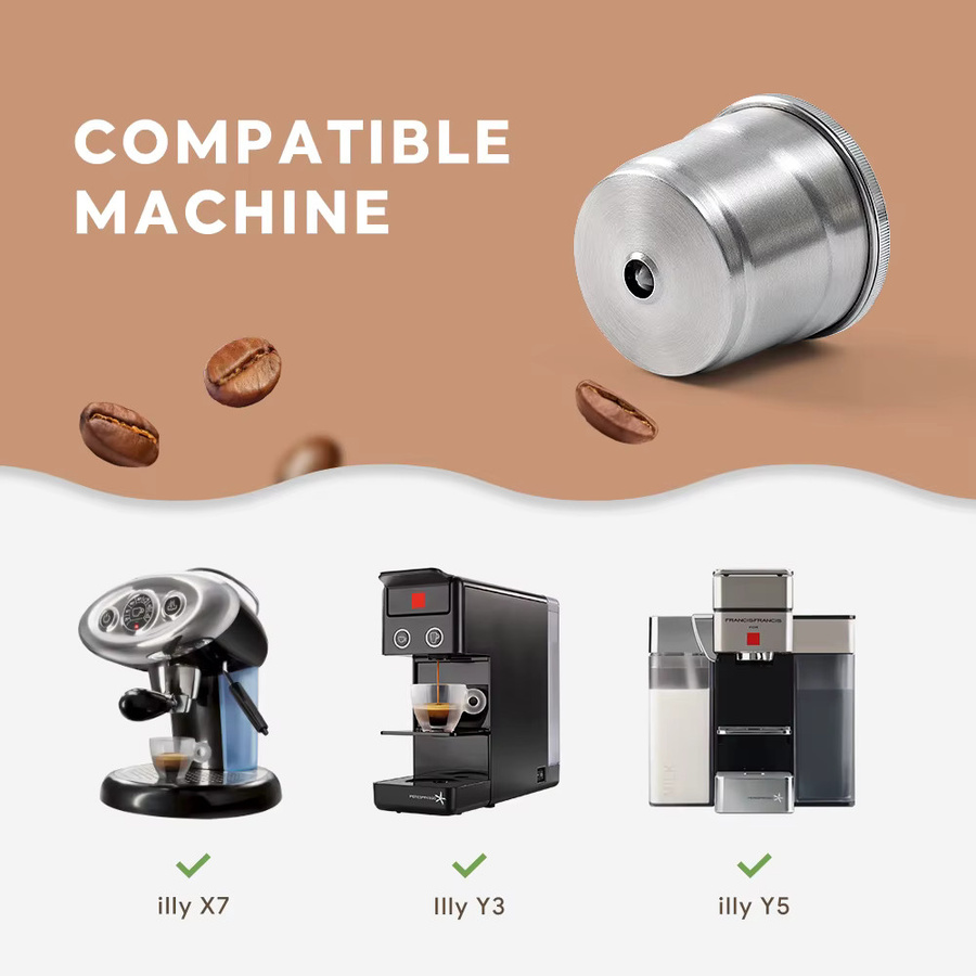 i Cafilas Wiederverwendbare Edelstahl Kaffeekapseln für Illy X7 Y3 Y5, nachfüllbare Espresso-Pods in Silber - Bild 2