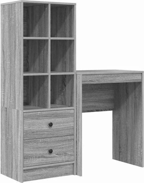 vidaXL Schreibtisch und Hochboard Set aus Holzwerkstoff in Grau und Braun im minimalistischen Design - Bild 1