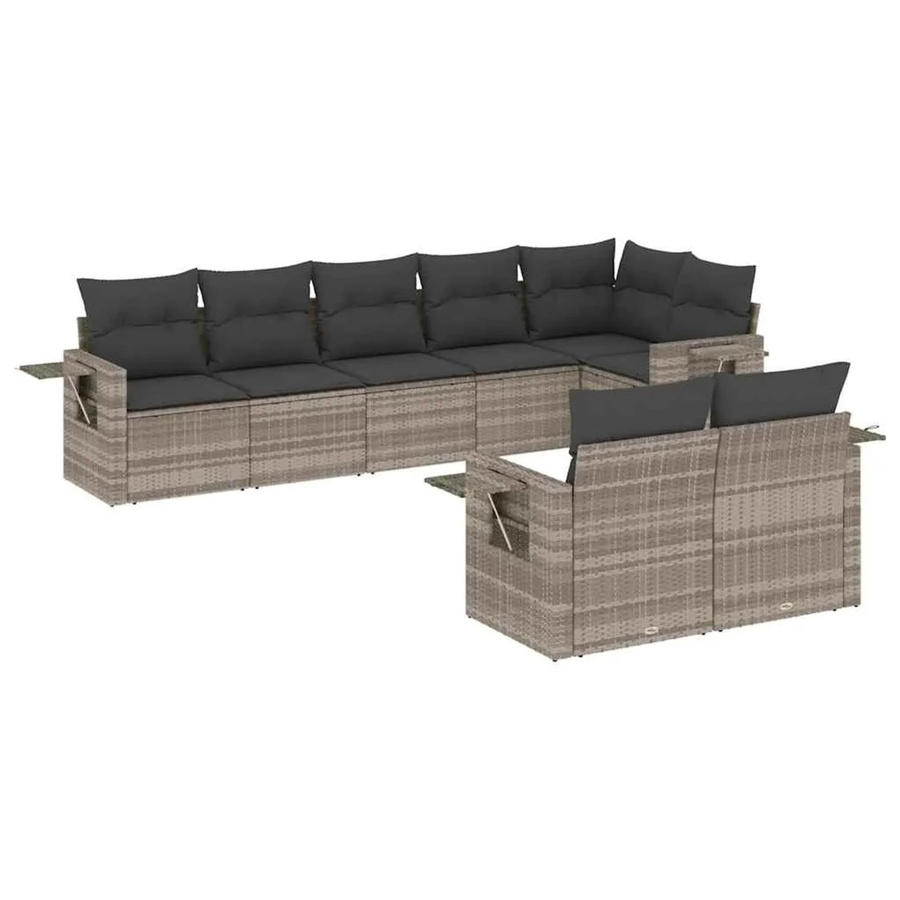 vidaXL 8-tlg. Garten-Sofagarnitur in L-Form aus Poly-Rattan mit Kissen, Hellgrau - Bild 2
