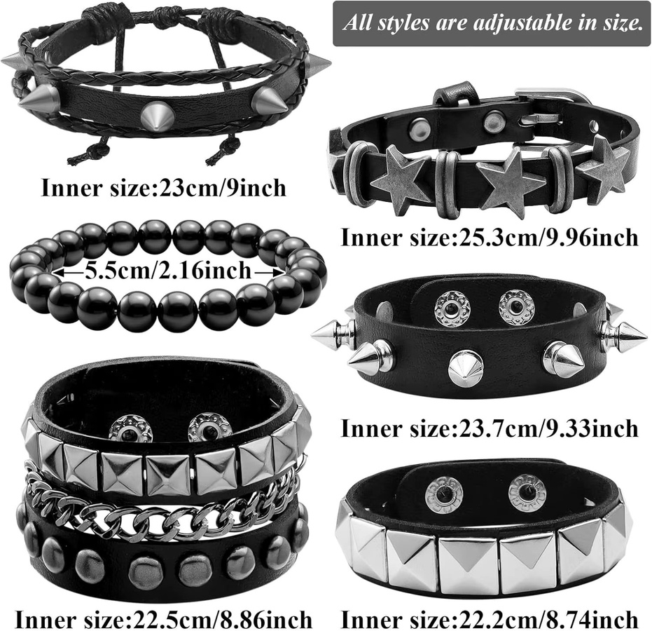 RechicGu Armband, PU-Leder, Perle, Schwarz, Unisex - Bild 5