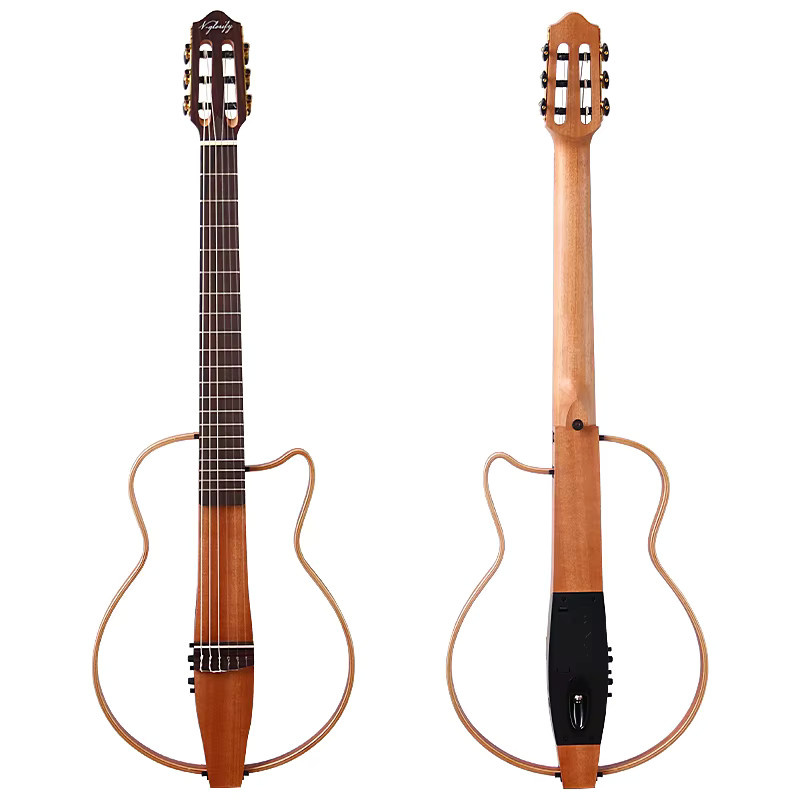 V-glorify Klassische Elektrische Reisegitarre mit Cutaway-Design, Sapele-Korpus, 39 Zoll, 6 Nylonsaiten, Braun - Bild 2
