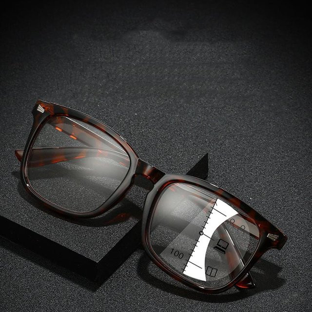 Progressive Multifokale Anti-Blaulicht-Lesebrille, Unisex, Vollrand, Braun, Kunststoff - Bild 1