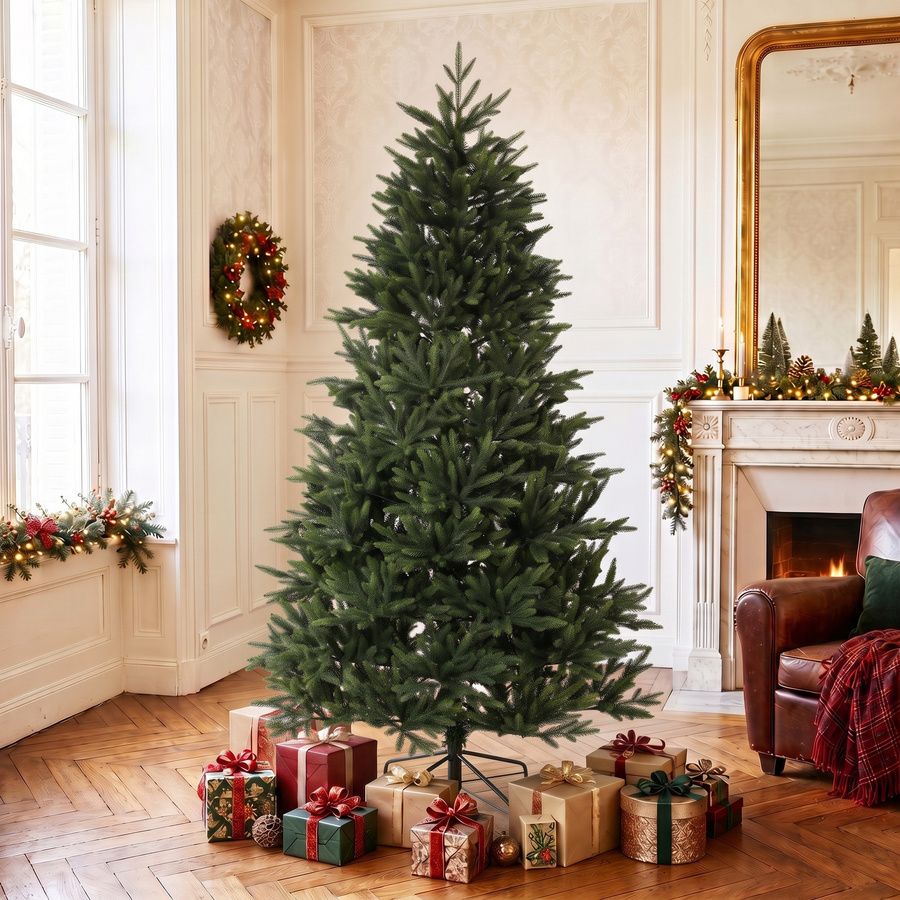 Aosom HOMCOM Künstlicher Weihnachtsbaum Nordmanntanne in Grün, Höhe: 180 cm, mit 732 schwer entflammbaren PE-Zweigen und Kiefernholz-Basis - Bild 2