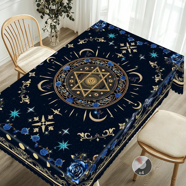 JINGYUE Pet Weihnachts-Tischdecke im Vintage-Bauernhaus-Stil mit Weihnachtsmann, Rentier und Weihnachtsbaum, wasserabweisend, Polyester, B: 140 cm, T: 180 cm - Bild 1