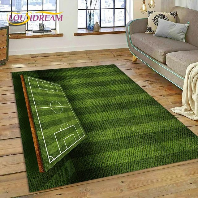 Karpetti 3D-Teppich mit Fußballfeld Motiv in Grün, waschbarer Polyester-Bodenmatte für Kinderzimmer, Wohnzimmer oder Schlafzimmer, Breite: 40 cm, Tiefe: 60 cm - Bild 1