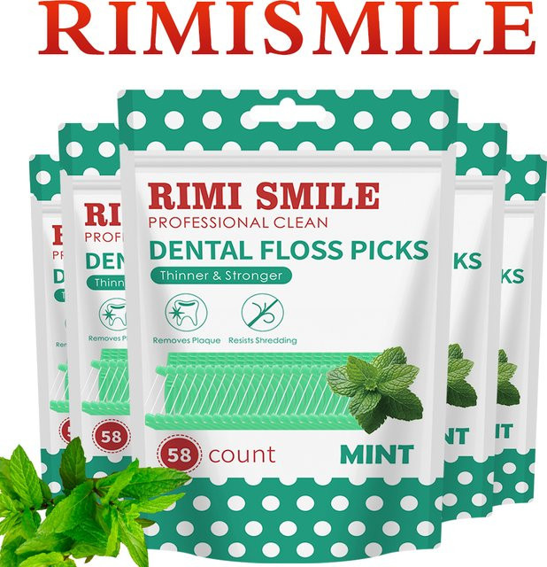 RIMI SMILE Minz-Zahnseide-Picks mit Reiseetui, 58 Stück, Unisex - Bild 1