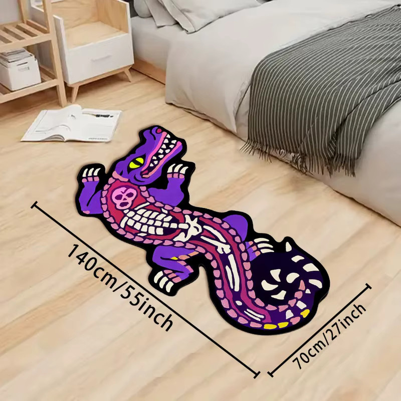 VIKAMA Skelett-Krokodil-Teppich in Lila, rutschfest und langlebig für Wohnzimmer und Schlafzimmer - Bild 3