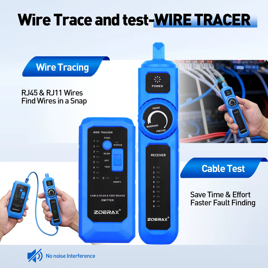 ZoeRax 9-in-1 RJ45 Crimpwerkzeug-Set in Blau mit Kabeltester, Crimpzange, CAT6-Steckern und Abisolierer - Bild 2