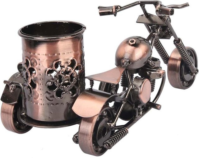 Motorrad Stiftehalter aus Eisen in Bronze als Vintage Schreibtisch Organizer für Bars und Cafés - Bild 1
