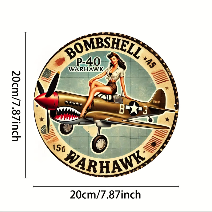 Potdemiel Vintage PinUp Girl Rundes Metallschild Wandkunst Multicolour Durchmesser: 20,3 cm - Bild 2