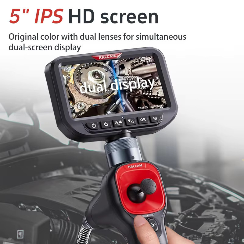 RALCAM Lenkendeoskop mit 5 Zoll Bildschirm, Doppelobjektiv, 6 mm Durchmesser, 4-Wege-Steuerung und 720 Grad Rotation in Schwarz für die industrielle Endoskopieinspektion und Motorkanalinspektion - Bild 3