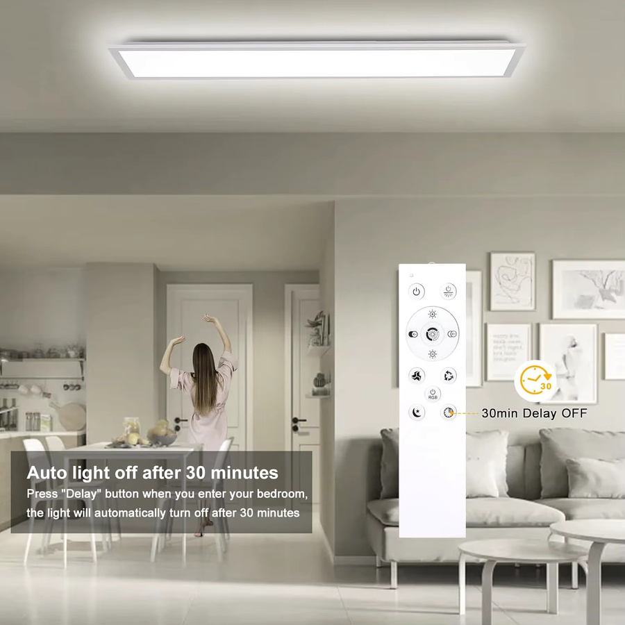 Oraymin LED-Flächenleuchte RGB in Weiß, dimmbare Deckenleuchte mit Fernbedienung, 40 W, B: 120 cm, T: 30 cm - Bild 6
