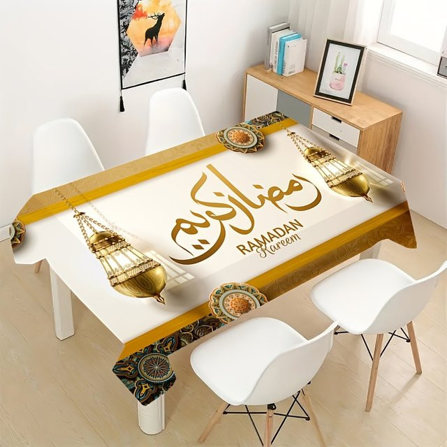 VIKAMA Ramadan Tischdecke mit Vintage Mandala-Blumenmuster, rechteckig, mehrfarbig und waschbar - Bild 1