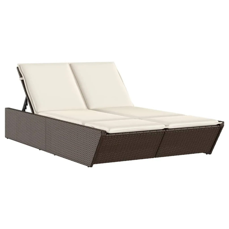 vidaXL Doppel-Sonnenliege aus Poly Rattan in Braun mit Auflagen und verstellbarer Kopfstütze, B/T/H: 118 x 200 x 50,5/62,5/73,5/83 cm - Bild 2