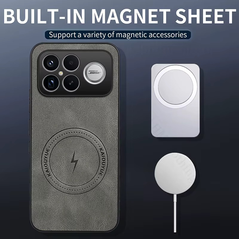 Hautfreundliche Schaffell Schutzhülle für Xiaomi Poco F8 Ultra F7 X7 M7 Pro in Grau mit starker magnetischer Aufladung und Anti-Fingerprint-Funktion - Bild 2