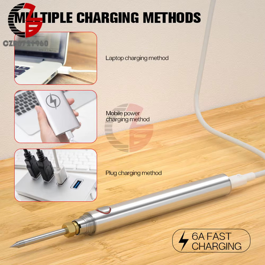 Airepair Tragbarer kabelloser Lötkolben mit USB-Ladefunktion, Silber, 200-713 °C, 1100 mAh Akku - Bild 2