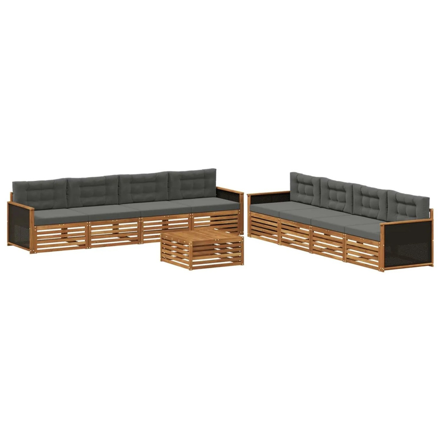 vidaXL Outdoor-Sofagarnitur aus Akazienholz und anthrazitfarbenem Polyester, 9-teiliges Set mit Tisch und Polstern - Bild 2