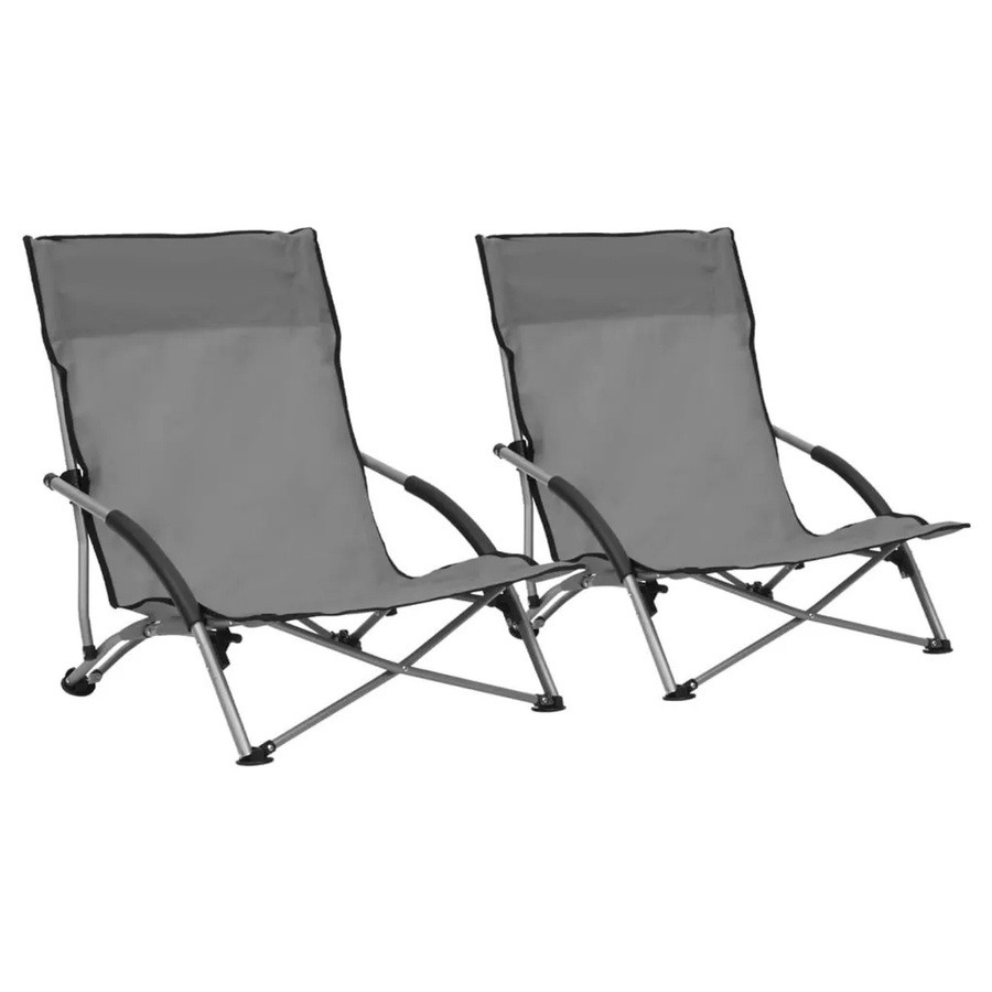 Furnicato Set aus 2 klappbaren Strandstühlen in Grau aus Oxfordgewebe und Stahl, B/T/H: 55,5 x 65,0 x 110,0 cm - Bild 2