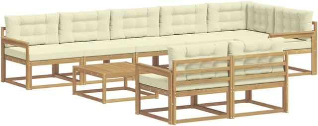 vidaXL Outdoor-Sofagarnitur aus Akazienholz mit 9 Teilen in Weiß und Beige, B/T/H: 79 x 79 x 37 cm - Bild 1